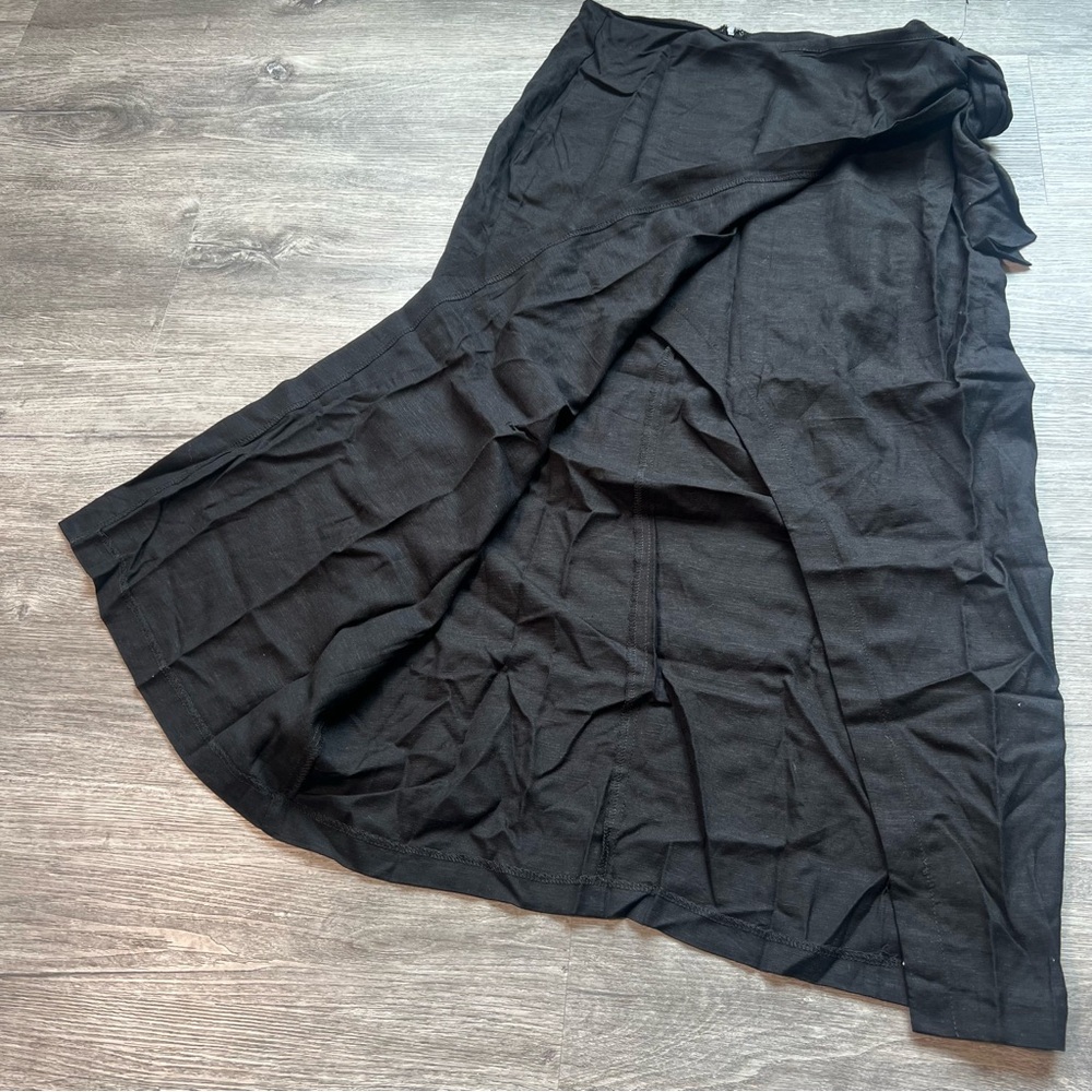 Jason Wu black faux wrap midi skirt linen lined slit tie‎ NWOT Size 6 - Picture 6 of 11